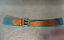 VTG Lands End 32 506 Green Stretch Leather Brass Buckle 2 Belt Made In USA