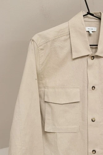 Reiss Kimchi Men's Beige Linen & Cotton Twin Pocket Jacket Size M image 3