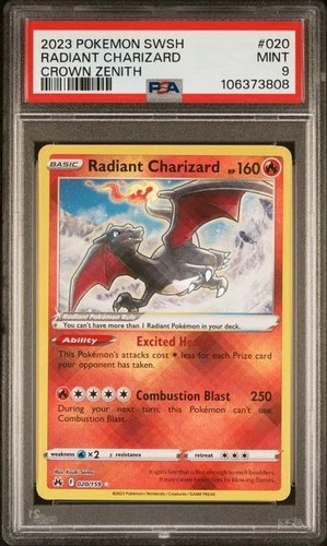 2023 POKEMON SWORD AND SHIELD CROWN ZENITH 020 RADIANT CHARIZARD PSA 9