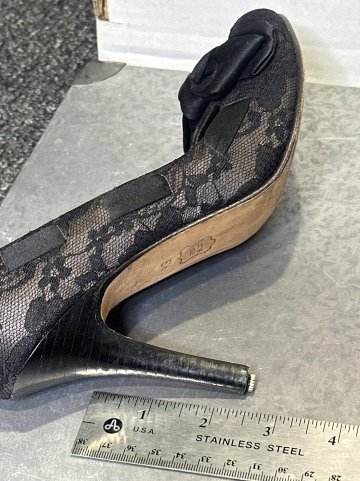 Nine West 鞋女式 5.5 码黑色蕾丝蝴蝶结高跟鞋皮革鞋底正装高跟鞋 — 第 3/4 张图片