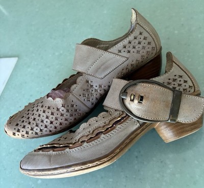 RIEKER Perf d Leather Western Style Sz 38/7.5 Ladies Tan Buckle Up Elastic Pull