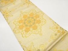 7566637: JAPANESE KIMONO / ANTIQUE FUKURO OBI / SILK / WOVEN FLOWER CREST