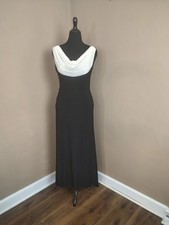 Jackie Jon New York Black White Beaded Cowl Neck Evening Gown Maxi Dress 10