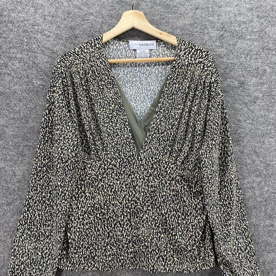 Sag Harbor 女式 L 码灰色几何 V 领长袖套衫 — 第 3/4 张图片