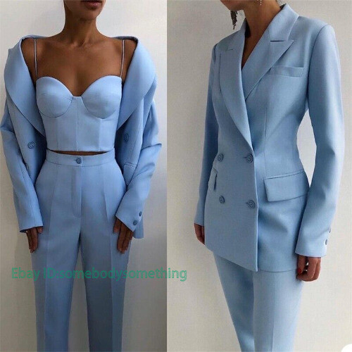 3pcs Women's Suit Pointed Lapel Double Breasted Jacket Corset Pants Blazer - Picture 8 of 17