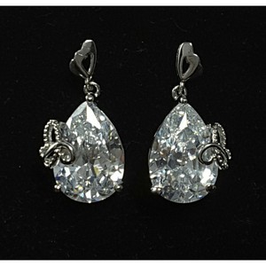Silver Cubic Zirconia 18k White Gold Plated Teardrop Stud Dangle Image Is Loading Silver Cubic Zirconia 18k White Gold Plated Teardrop