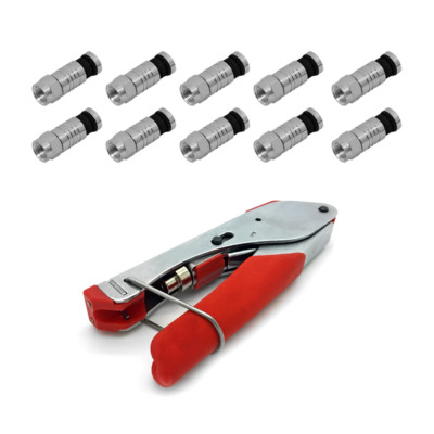 Kompressionszange Set 10x F Kompressionsstecker F Stecker 7 - 7,5 mm Sat 4K HD