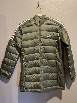 Women's ADIDAS Green Down Hooded Long Puffer Jacket Coat