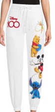 Disney Junior 100 Years Graphic Jogger Pants Vivid White Size Medium 7-9 NWT
