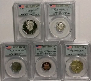 2013-S-Silver-Proof-US-Mint-5-Coin-Partial-Set-034-First-Strike-034-PCGS-PR69DCAM-RARE