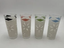 MCM Libbey Frosted Atomic Snowflake4Tom Collins Glasses Pink Green Blue Black B2