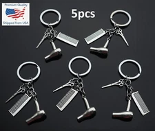 5x PC Hairdressers Barber Comb Scissors Hair Style Blow Dryer Key Chain Keychain