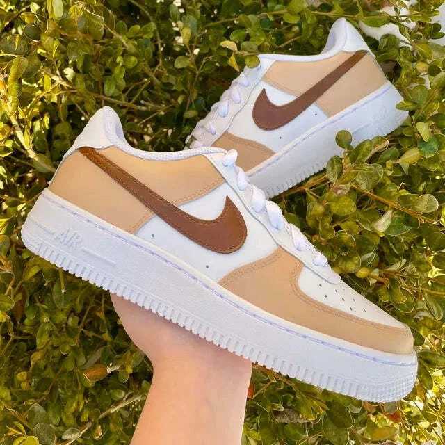 Air Force 1 Custom Low Brown Tan Two Tone Casual Shoes Mens Womens Kids  Sizes