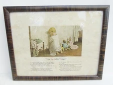 Antique 1908 Wood Framed Art Print Tinted Hear my Dollies Prayer Under Glass