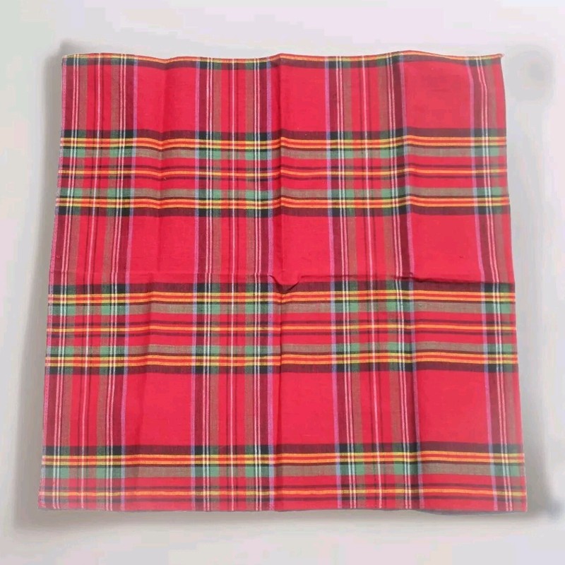 POLO RALPH LAUREN XMAS RED TARTAN PLAID COTTON POCKET HANDKERCHIEF BLUE LABEL