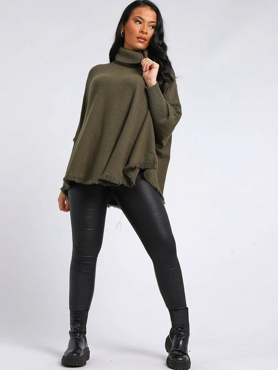 Olive green poncho sweater sales