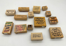 VTG 90s WOODEN RUBBER STAMPS SCRIPT WRITING Lot of 14 - MADE IN USA