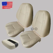 For 07-14 Chevy Tahoe GMC Sierra Driver & Passenger Bottom & Top Seat Cover Tan