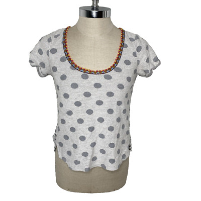 Anthropologie Akemi Kin Top Sz M Grey Polka Dot Striped Short Sleeve