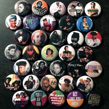  35 Female MCs 1" Buttons 80s and 90s - FREE SHIPPING - feminist rap hip hop