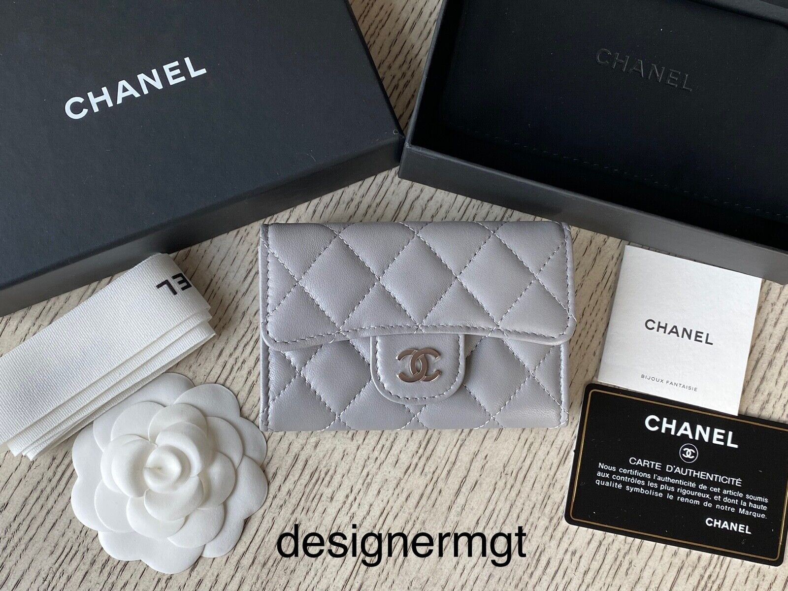 Chanel Quilted Card Holder Lambskin Gold Colour with Gold and Pearl CC