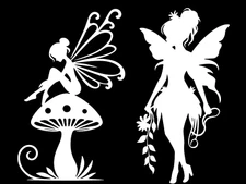 Pixie Fairy Mushroom Flowers 6" White Vinyl Decals Car Window Tablet Tumblers
