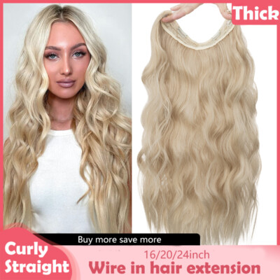 20 Inch Straight Human Hair Extensions with Invisible Wire and Clips Amazon.com : Sassina Invisible Wire Hair Extensions Real  main image 3