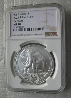 South Africa R5 2024 Silver UNC 1Oz Coin Big5 Series III Elephant NGC ...