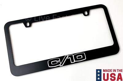 Matte Black Premium License Plate Frame w/ White Outline Script For Chevy C10