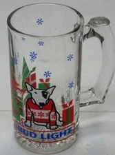 Vintage Bud Light Spuds Mackenzie Glass Christmas Mug 1987 Anheuser Busch*
