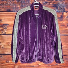 Vintage Y2K KORN Jacket Purple Velour Sequin Giant Red Balls Made in the USA