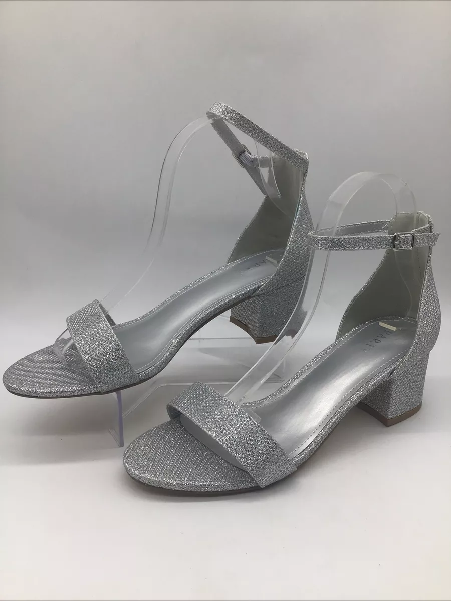 Silver low chunky heel sales