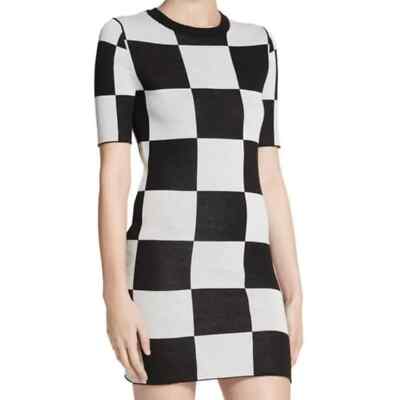 checkerboard bodycon dress STAUD Omars Dress Black/Opal Check XS
