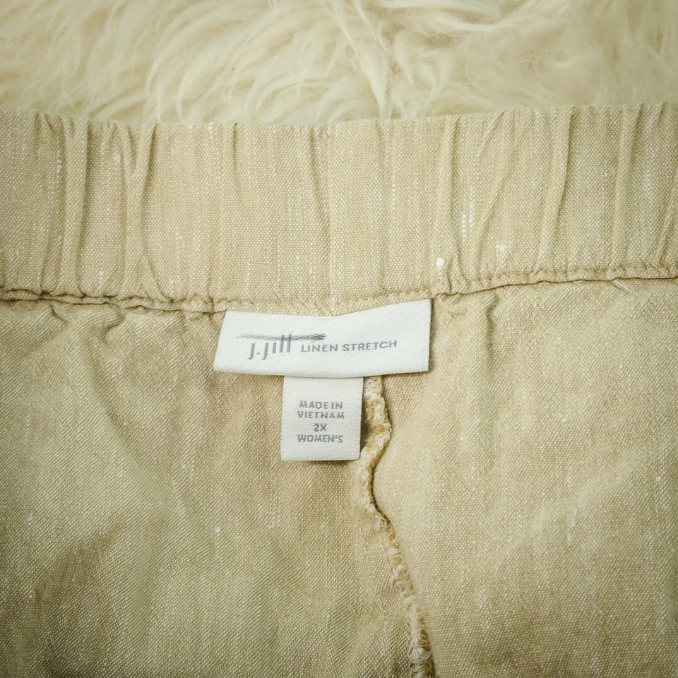Pantalones de vacaciones recortados J. Jill talla grande 2X lino tostado elástico cintura Foto 4 de 4