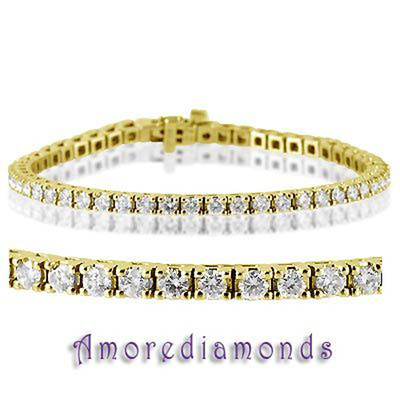 Tennisarmband 5,04 ct F VS rund Idealschliff Diamant 4 Krappen 14 Karat Gelbgold