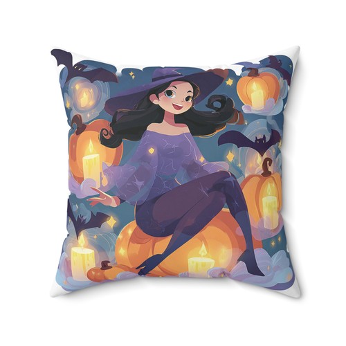 Halloween Witch Throw Pillow and Cover Spooky Home Decor Accent Cushion - Picture 3 of 13