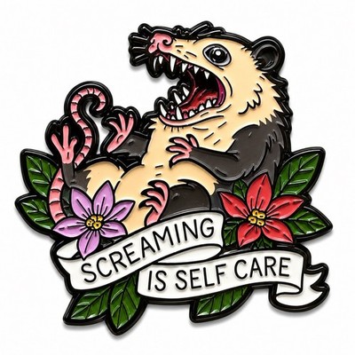 Possum Screaming Is Self Care Metall Pin Anstecker Brosche Meme Opossum Trash Panda 