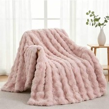 Bubble Faux Fur Throw Blanket 50"x60"   860 GSM Extra Soft Plush Pink Decorative