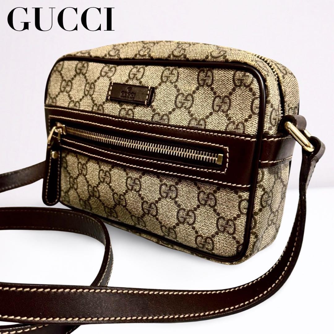 GUCCI GG Supreme Shoulder Bag in Beige PVC Authentic G07243508