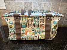 31 Gifts Thirty One Medium Utility Tote Owls Navy Teal Green 18" Retired Bag