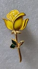 Vintage Yellow Stem 2" Rose Brooch Pin Gold Tone yellow enamel costume jewelry