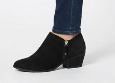 Dr. Scholl's Suede Ankle Bootie Women's 9.5 M Black Side Zip 1.75" Heel Memory