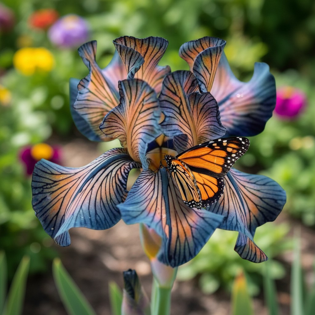 50 Rare Patterned Iris Seeds &ndash; Deep Blue & Peach Veined Blooms