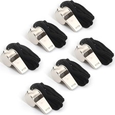 6-Pack Stainless Steel Whistles with Lanyards Loud Sound for Coaches Referees