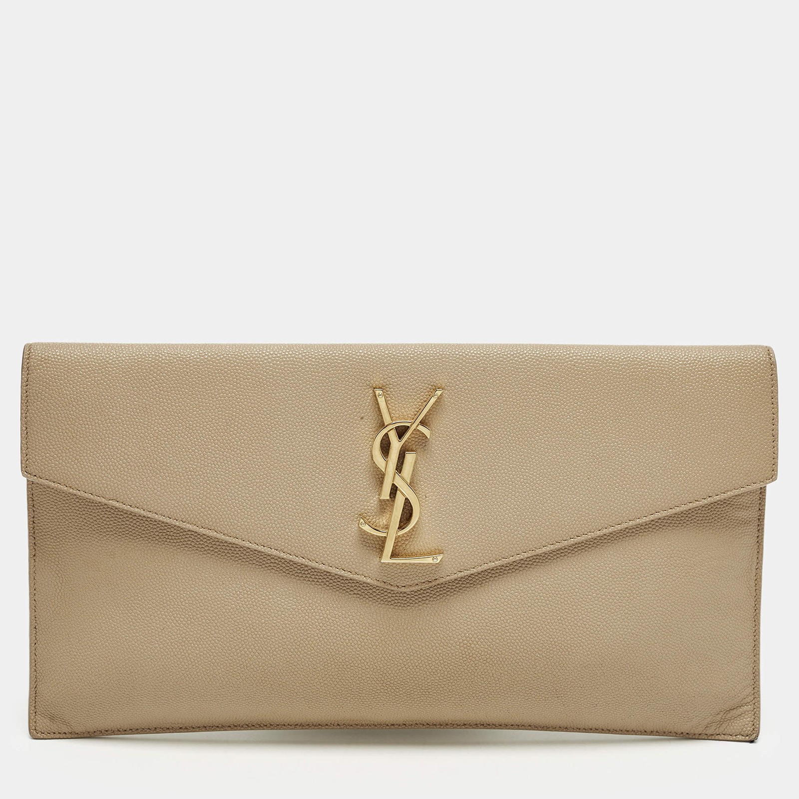 Saint Laurent Uptown Beige Leather Clutch