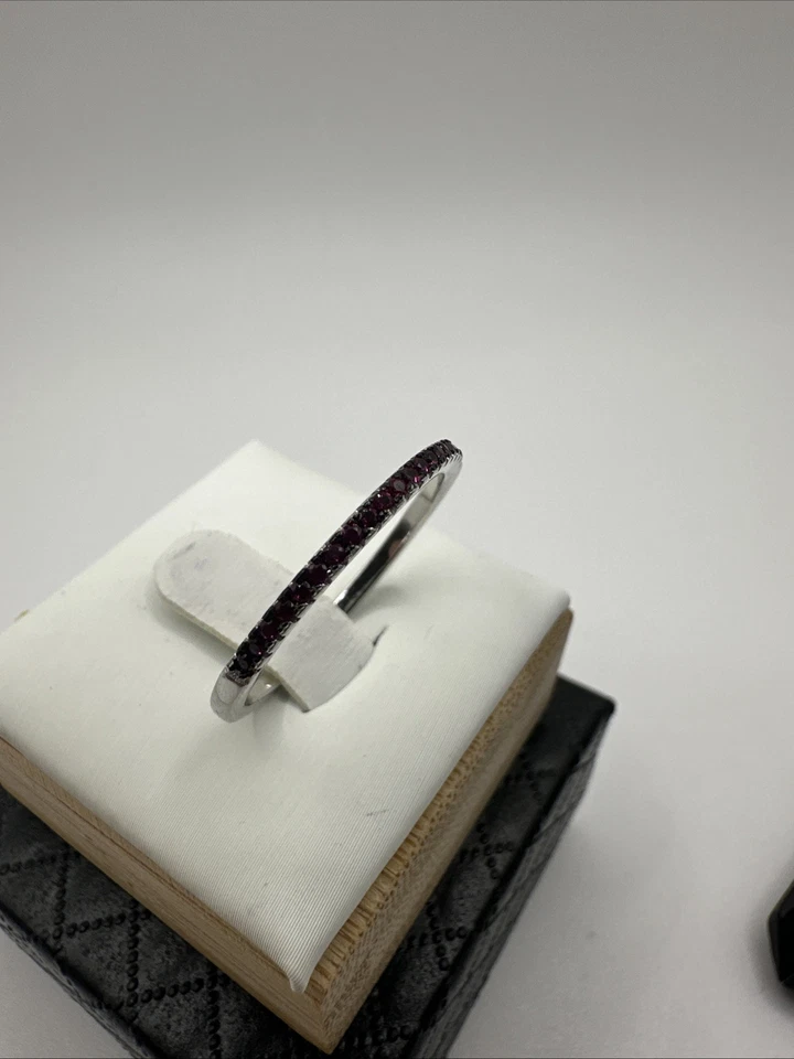 Anillo banda delgada de espinela rosa natural de plata de ley talla 10 Foto 2 de 4