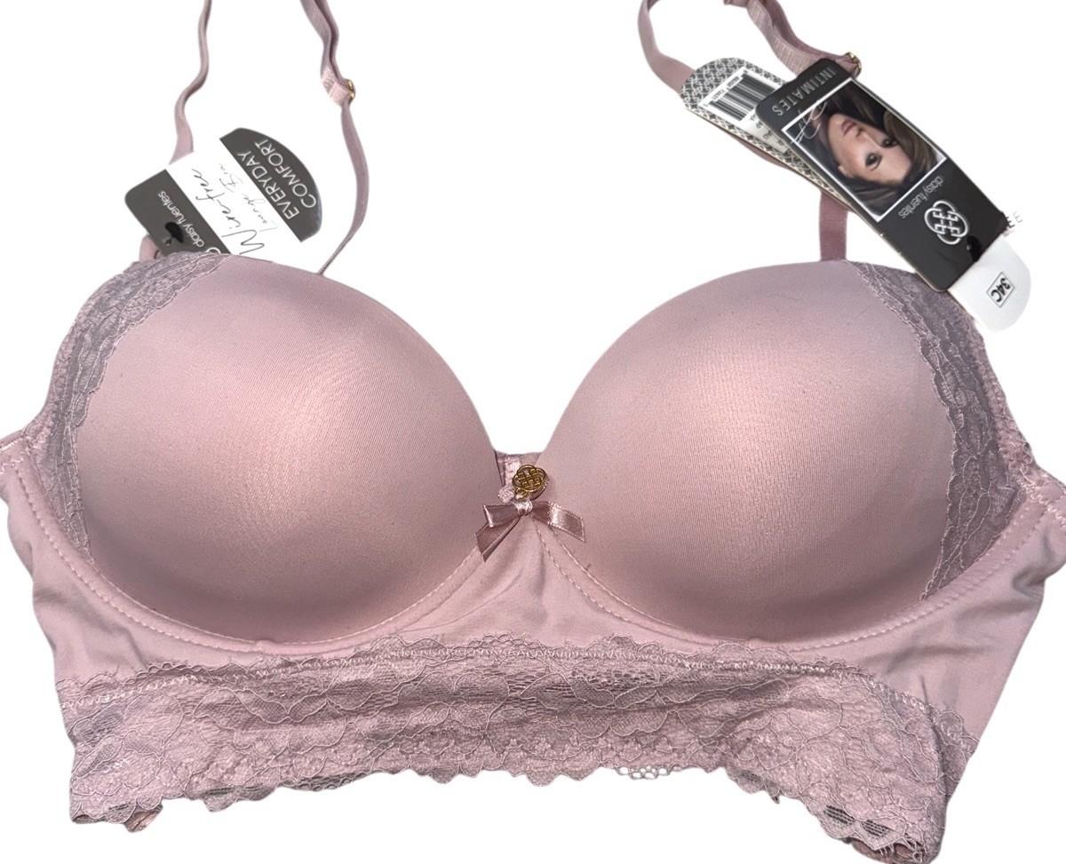 Daisy Fuentes Women’s Push Up Bra Pink Lace Padded Wireless Nylon Blend Size 34C