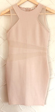 River Island Bodycon Dress Uk8 Blush Nude Ribbed Sleeveless Mesh Detail BNWT