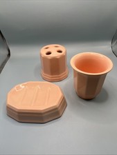 Blush Pink Bathroom Vanity Set Pfaltzgraff Heritage Shape Soap Cup Toothbrush
