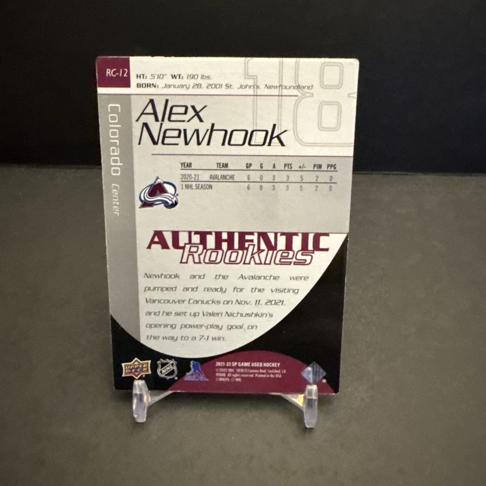 2021-22 Upper Deck SP GAME USED AUTHENTIC ROOKIES #RC-12 Alex Newhook 870/999 EX - Image 2 of 2